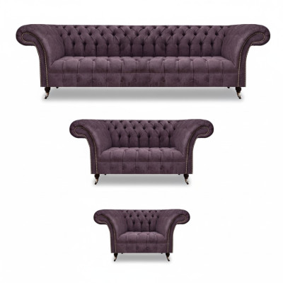 Chesterfield Lila Textielbanken Designer Beklede Banken 3-delige Set