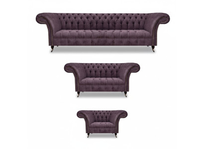 Chesterfield Lila Textielbanken Designer Beklede Banken 3-delige Set