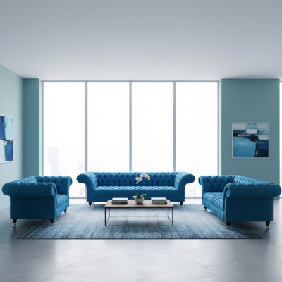 Himmelblauwe Chesterfield Set Luxe Meubelen Designer Banken