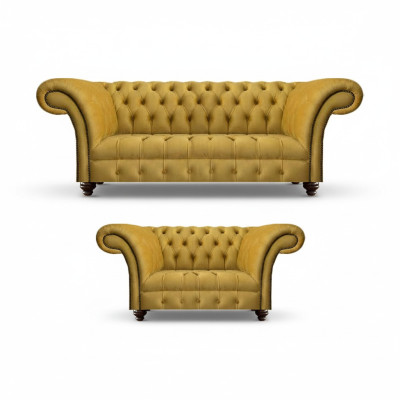 Designer woonkamer modern geel bankstel set 2x banken Chesterfield