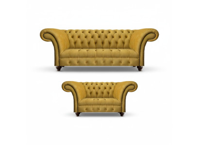 Designer woonkamer modern geel bankstel set 2x banken Chesterfield