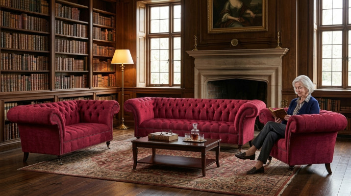 Woonkamer Roze Chesterfield Beklede Zitgroep Luxe 3-delige Set