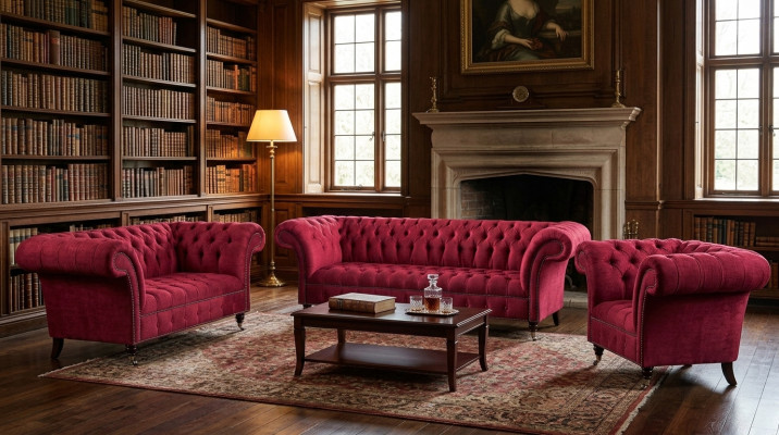 Woonkamer Roze Chesterfield Beklede Zitgroep Luxe 3-delige Set