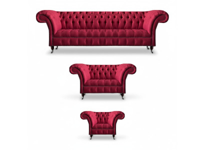 Woonkamer Roze Chesterfield Beklede Zitgroep Luxe 3-delige Set