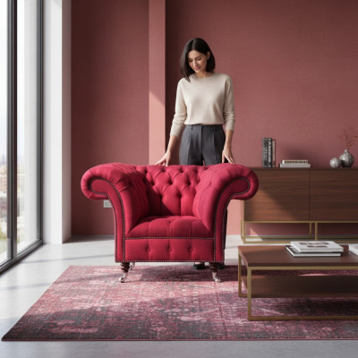 Chesterfield fauteuil roze designer zitelement luxe zitmeubel textiel woonkamer
