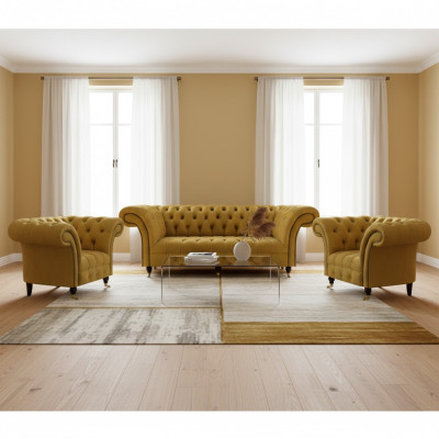 Chesterfield Gele Zitgroep Designer Driezitsbank Elegante Fauteuils 3-delig