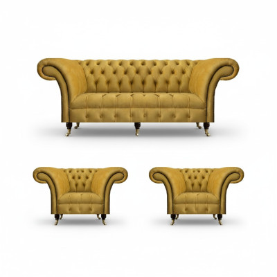 Chesterfield Gele Zitgroep Designer Driezitsbank Elegante Fauteuils 3-delig