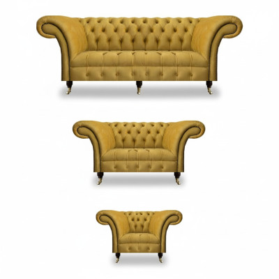 Edele Gele Chesterfield Meubelbekleding Textiel Banken 3-delige Set.