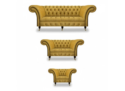 Edele Gele Chesterfield Meubelbekleding Textiel Banken 3-delige Set.