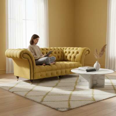 Chesterfield Luxe Meubels Driezitsbank Sofa Bankstel Textiel Gestoffeerde Bank Woonkamer