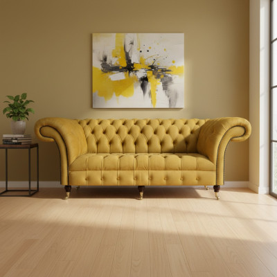Chesterfield Luxe Meubels Driezitsbank Sofa Bankstel Textiel Gestoffeerde Bank Woonkamer