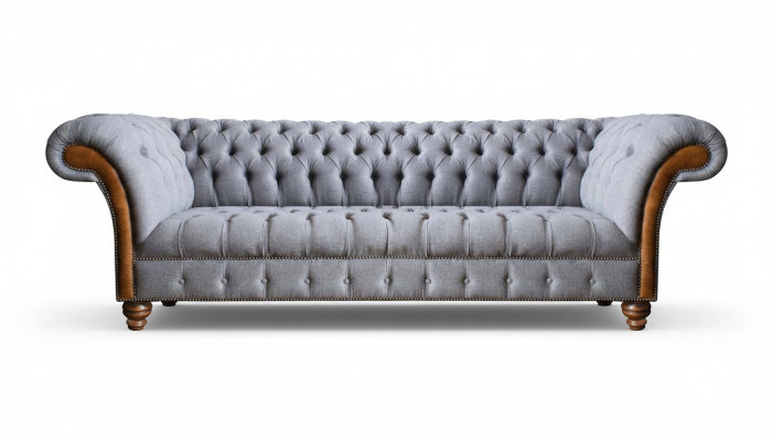 Lichtgrijze Chesterfield gestoffeerde bank woonkamer designer 4-zits bank