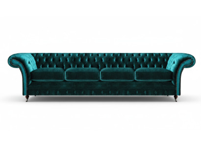 Elegante Chesterfield Groene Gestoffeerde Bank Moderne Vierzitter Textielsofa