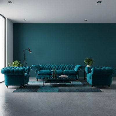 Chesterfield Blauwe Banken Stoffen Sofa's Woonkamer Textiele Zitmeubels 3-delig