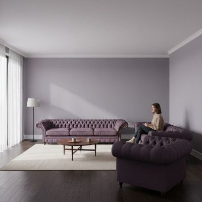 Chesterfield Lila Garnituur Compleet Bankstel Moderne Zitmeubels 3-delig