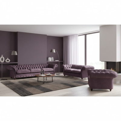 Chesterfield Lila Garnituur Compleet Bankstel Moderne Zitmeubels 3-delig