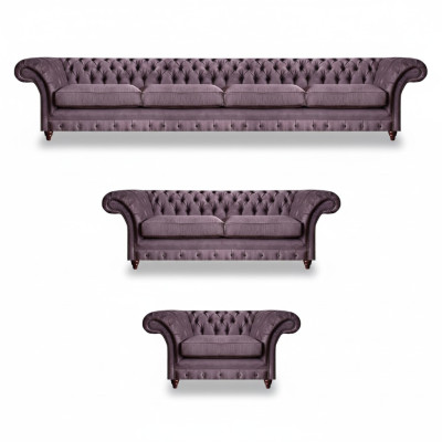 Chesterfield Lila Garnituur Compleet Bankstel Moderne Zitmeubels 3-delig