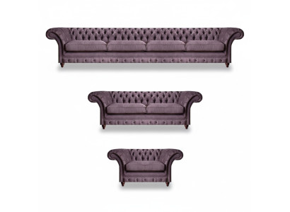 Chesterfield Lila Garnituur Compleet Bankstel Moderne Zitmeubels 3-delig