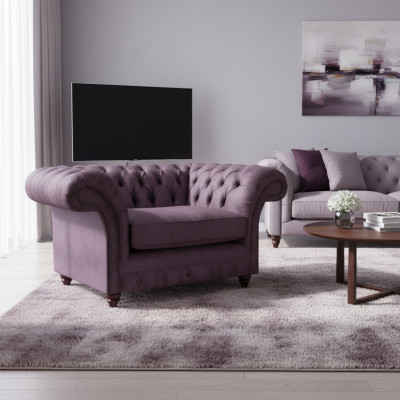 Chesterfield Lila Fauteuil Woonkamer Textiel Eenzitter Elegante 1-Zits