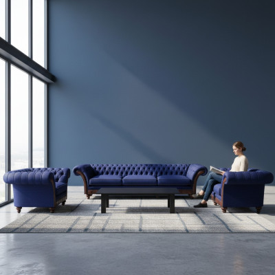 Designer woonkamer Chesterfield bankstel luxe sofa's fauteuil 3-delig.