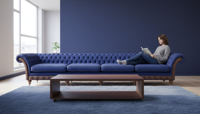 Blauwe Chesterfield Woonkamer Vierzitter Sofa Exclusieve Zitmeubelen