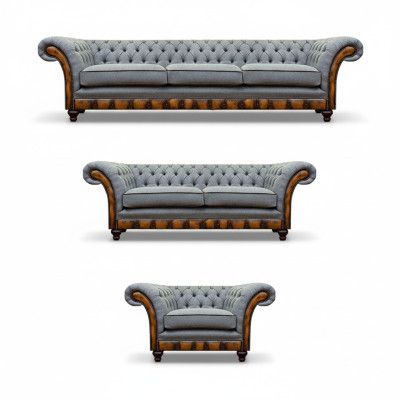 Chesterfield lichtgrijze gestoffeerde meubels woonkamer bankstel elegant set