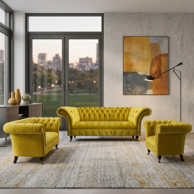 Woonkamer Gele Chesterfield Banken Set Moderne 3-delige Bekleding Set