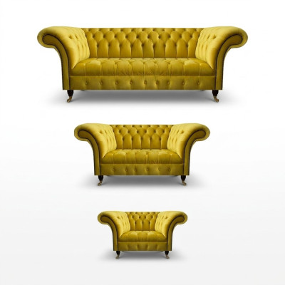 Woonkamer Gele Chesterfield Banken Set Moderne 3-delige Bekleding Set