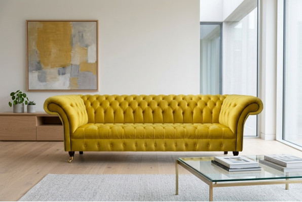 Chesterfield Gele Vierzitter Designer Bekleding Woonkamer Bank