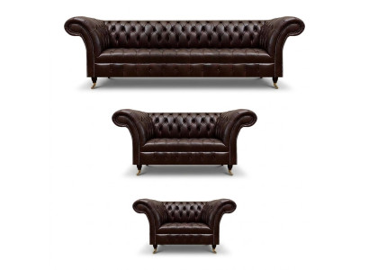 Bruine Chesterfield lederen sofa's designer drie- en viersitzer fauteuils