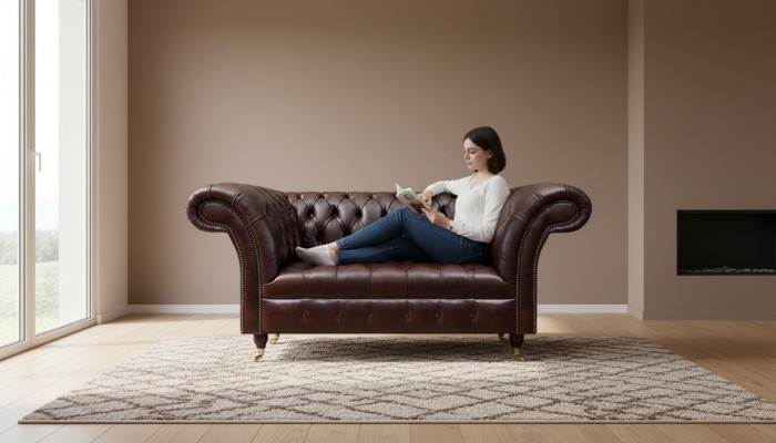 Chocoladebruin Chesterfield leren sofa designer kunstlederen sofa's tweezitter