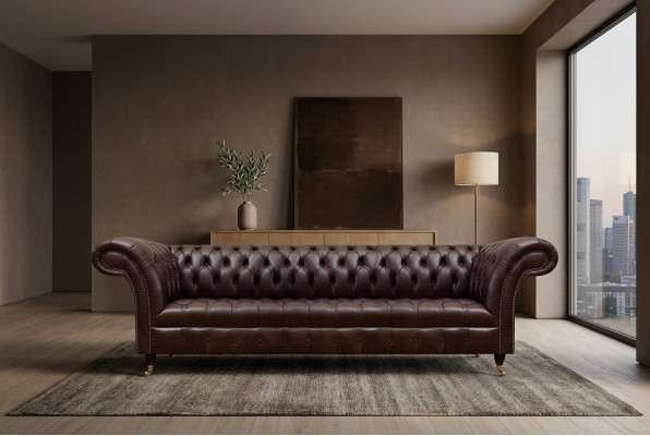 Bruin Chesterfield kunstleren bank, modern viersits sofa meubelstuk