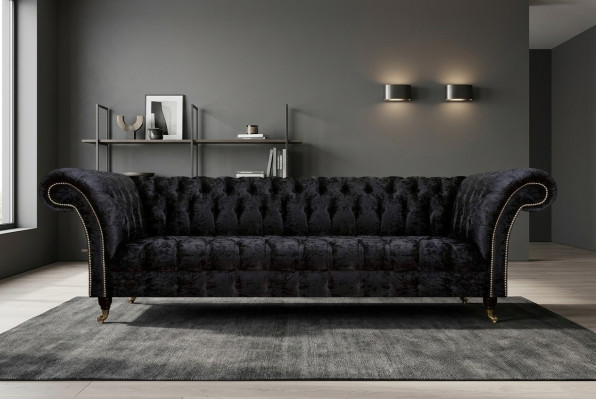 Chesterfield Moderne Zwarte Vierzitter Elegante Gestoffeerde Meubels 4-Zitter