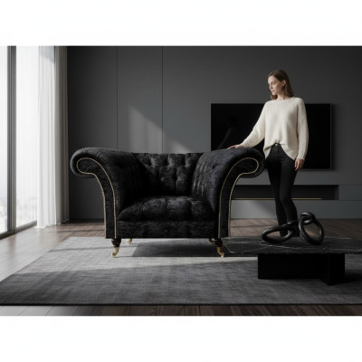 Chesterfield gestoffeerde fauteuil Zwarte eenzitter Luxueuze leunstoel