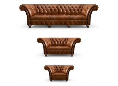 Chesterfield Bruine Lederen Set Exclusieve Banken Designer Fauteuil