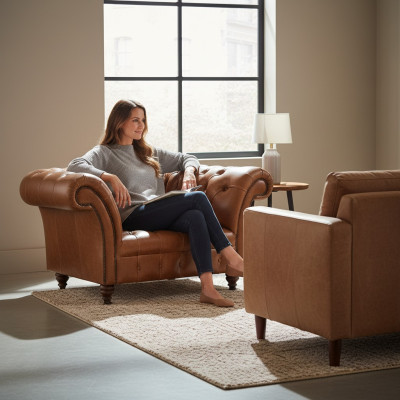 Bruine Chesterfield leren tweezits ontwerpers bank van kunstleer 2-zits sofa
