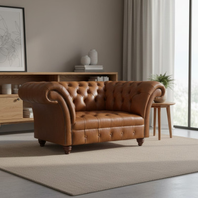 Bruine Chesterfield leren tweezits ontwerpers bank van kunstleer 2-zits sofa