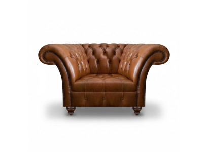 Bruine Chesterfield fauteuil eenzitter woonkamer lederen stoel bekleding 1-zitter