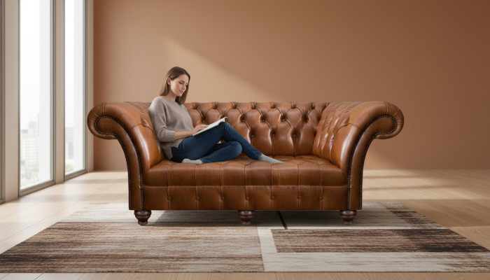 Bruine Chesterfield leren driezitter woonkamer moderne gestoffeerde banken