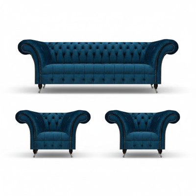 Chesterfield Blauwe Zithoek Moderne Complete Woonkamer Bankstel Set