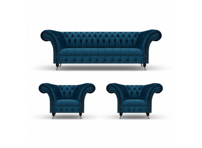 Chesterfield Blauwe Zithoek Moderne Complete Woonkamer Bankstel Set