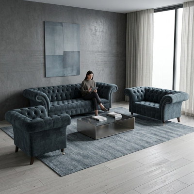 Chesterfield grijze bankstel design banken luxe eenzitter