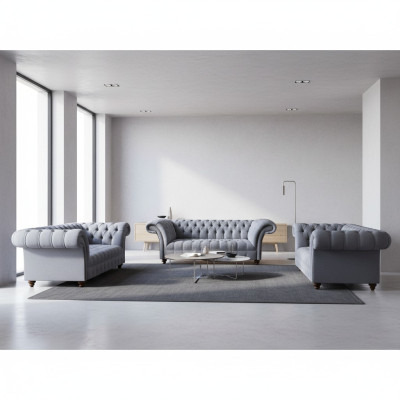 Chesterfield Elegante Stoffzetelset Designer 3-zitsbank 2-zitsbank Fauteuil