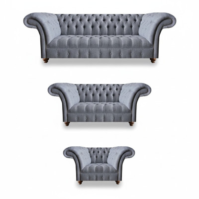 Chesterfield Elegante Stoffzetelset Designer 3-zitsbank 2-zitsbank Fauteuil
