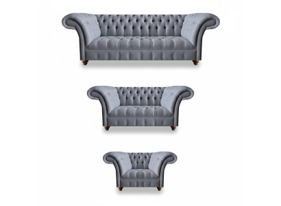 Chesterfield Elegante Stoffzetelset Designer 3-zitsbank 2-zitsbank Fauteuil