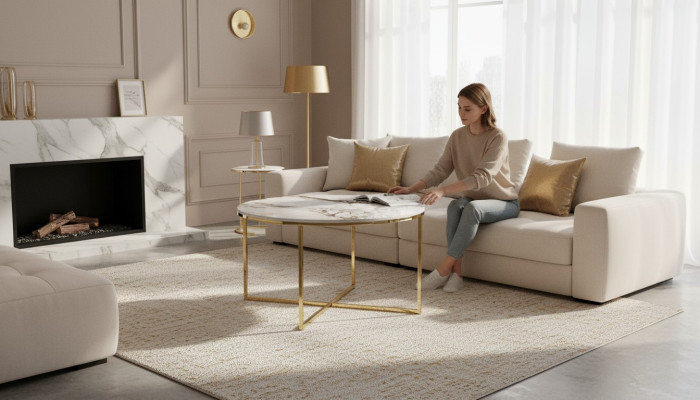 Salontafel moderne woonkamer meubels minimalistische metalen tafelblad Beige Nieuw
