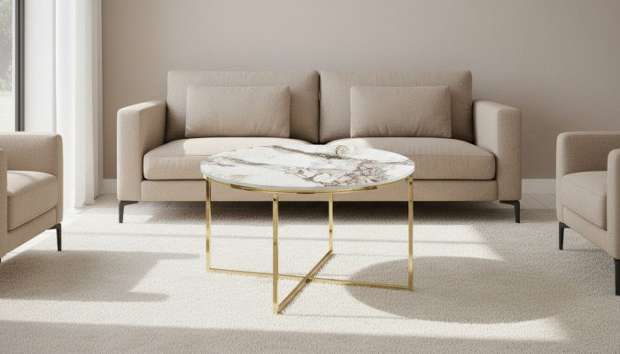 Salontafel moderne woonkamer meubels minimalistische metalen tafelblad Beige Nieuw
