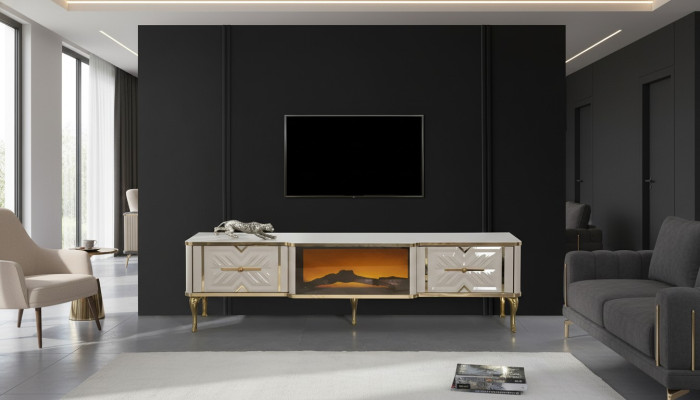 Woonkamer dressoir wit + goud Kamin Luxe RTV Lowboard Exclusief