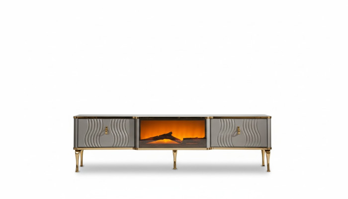 Wit TV-audio-meubel met gouden MDF-spaanplaat + metalen woonkamer TV-meubels