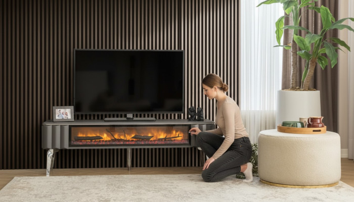 Hoogwaardige tv-dressoir openhaard MDF metaal grijze kleur nieuw woonkamer
